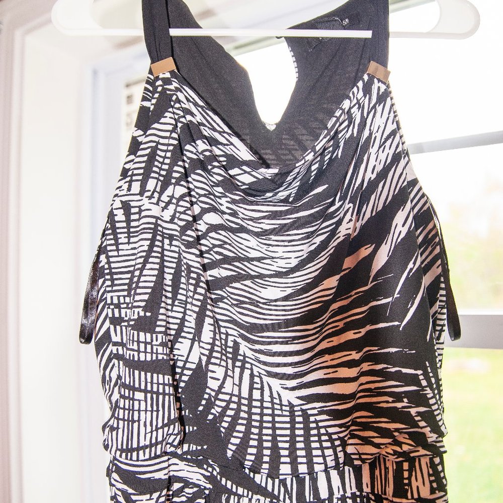 Black and White Tropical Patterned Jumpsuit